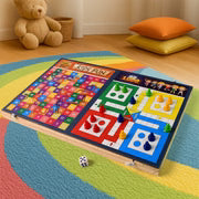 3-in-1 Wooden Board Game Set – Ludo, Snakes & Ladders, and Desktop Football with Playing Pieces & Dice – Foldable Wooden Box Game for Kids & Family Fun – Indoor Tabletop Board Game Kit